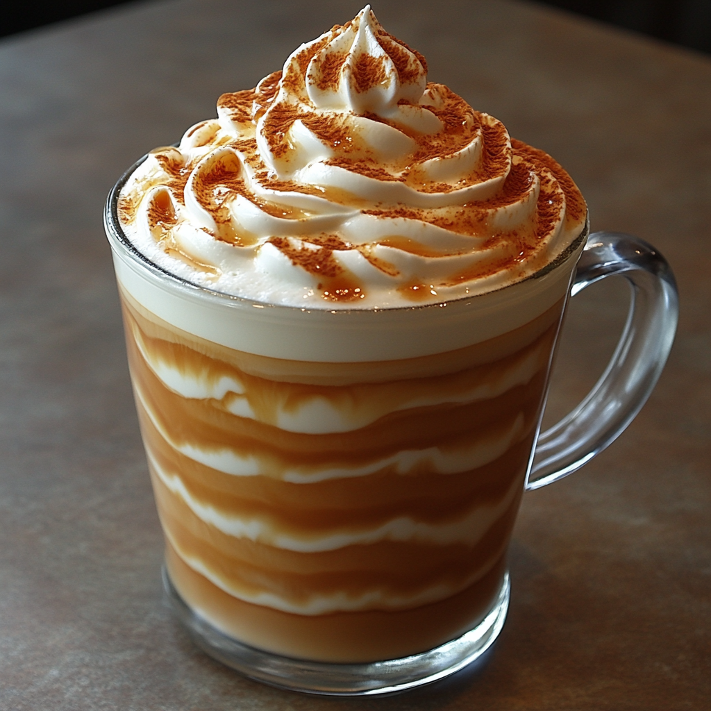 The Latte Laugh Riot -Frothy latte with a swirl of caramel